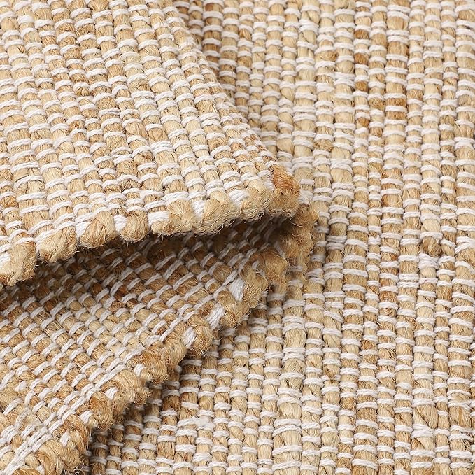 REDEARTH · Jute Cotton Area Rug - 9'x12' Rectangular Rug, Sustainable Handwoven, Non-Shedding, Soft & Durable – Reversible, Neutral Tones for Home Décor in Living Room, Dining Room, Bedroom