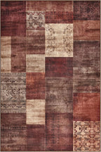 Tepook Modern Area Rug for Living Room, 5x7 Geometric Large Rugs for Bedroom, Washable Patchwork Rug Indoor Non-Slip Throw Carpets for Dining Room Office Farmhouse Home Decor, Red