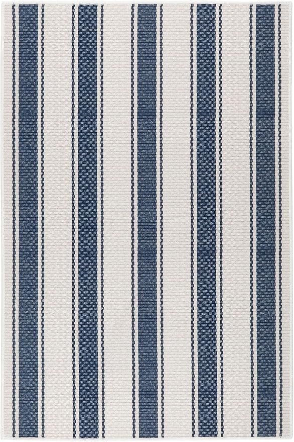 Dash & Albert Awning Stripe Blue Machine Washable Rug, 4 X 6 Feet, Blue Stripe Pattern
