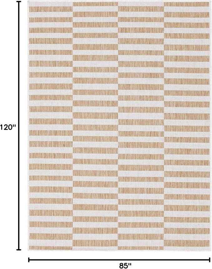 Unique Loom Outdoor Striped Collection Area Rug - Striped (7' 1" x 10' Rectangle, Taupe/Ivory)