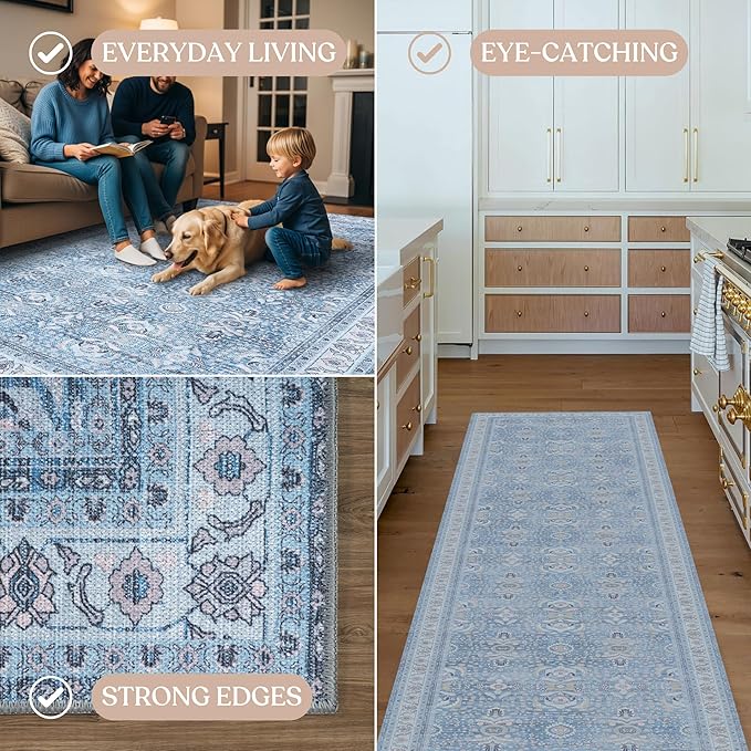 Fame Living Washable Area Rug. Modern Farmhouse. Vintage. Turkish. Bohemian. Distressed. Oriental. Traditional. Rugs for Living Room. Dining. Bedroom. Office. Entryway. Foyer. (866CBl, 2'5" x 4'9")