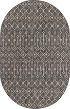 Unique Loom Outdoor Trellis Collection Area Rug - Tribal Trellis (5' 3" x 8' Oval, Charcoal Gray/ Natural)