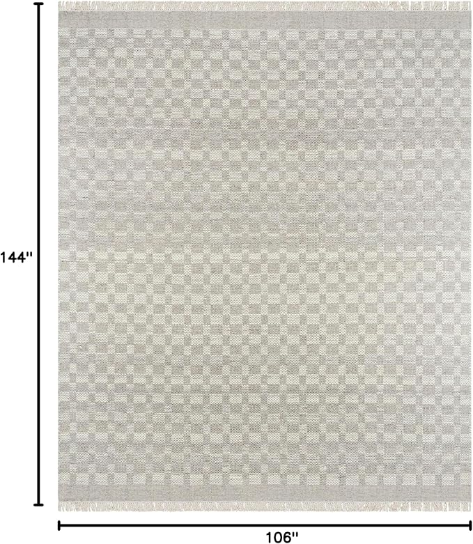 Mark&Day Wool Rugs, 9x12 Clinten Solid and Border Ivory Checkered Rug, Ivory Carpet for Living Room, Bedroom or Kitchen (8'10" x 12')
