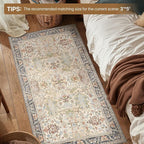 Bavni Bedroom Rug Runners for Hallways, Washable Runner Rug 2x7, Low Pile Non-Slip Indoor Throw Carpet for Bedroom Laundry Room, Ivory/Teal