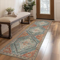 Bavni Runner Rug 2x10 Kitchen Rugs for Hallways Entryway, Washable Vintage Print Carpet, Ultra-Thin Chenille Low Pile Lightweight Rug with Non Slip Backing, Light Red/Blue