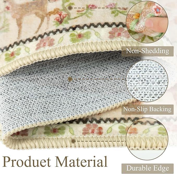 8x10 Area Rugs for Living Room, Machine Washable Non-Slip Carpet, Boho Floral Low Pile Throw Rugs for Bedroom, Dining Room, Office, Nursery, Vintage Home Decor（Beige）