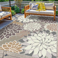 Colorful 5x8 Outdoor Area Rug Washable Multicolored Patio Rug Tropical Botanical Floral Chenille Waterproof Outdoor Carpet for Living Room, Deck, Backyard, Porch, Taupe