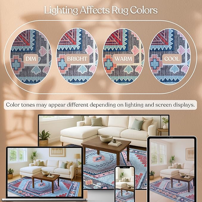 Fame Living Washable Area Rug. Modern Farmhouse. Vintage. Turkish. Bohemian. Distressed. Oriental. Traditional. Rugs for Living Room. Dining. Bedroom. Office. Entryway. Foyer. (856BlM, 2' x 3')