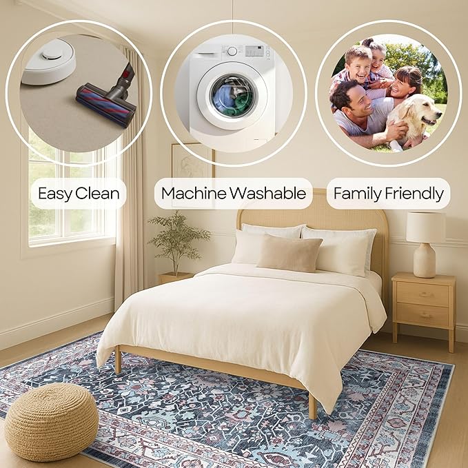 Fame Rugs Turkish Rug. Washable Vintage Oriental Antique Inspired Traditional Doormat Small Modern Area Rugs Luxury Entryway Entry Bedroom Bathroom Kitchen (409CN, 9' x 12')