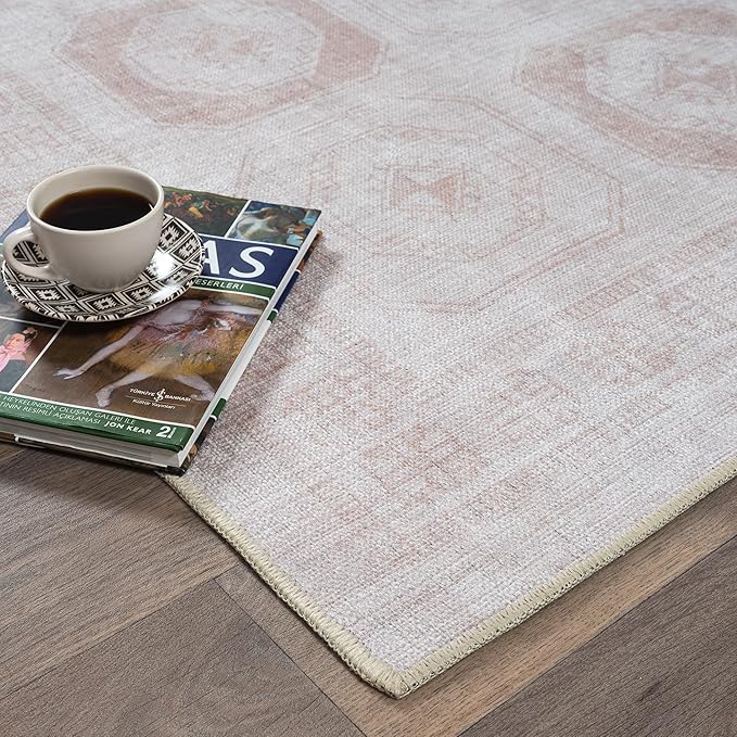 Fame Rugs Turkish Rug. Washable Vintage Oriental Antique Inspired Traditional Doormat Small Modern Area Rugs Luxury Entryway Entry Bedroom Bathroom Kitchen (405CB, 2'5 x 6'9)