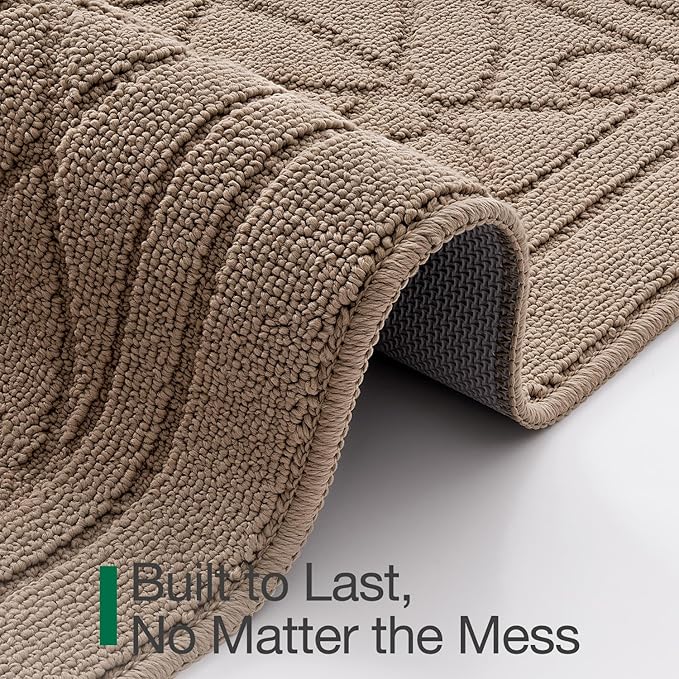 LUMI Door Mat Indoor Entrance 36"x60", Front Welcome Mat with Non-Slip Rubber Backing, Low Profile Dirt Trapper Inside Doormat for Entrance, Garage, Patio, Beige