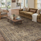 5x7 Brown Washable Vintage Runner Rug for Living Room Bedroom Soft Tranditional Non Slip Large Throw Rug Lightweight Floral Low Pile Distressed Carpet Laundry Dining Room Kitchen Office