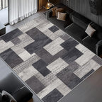 Modern Geometric Patchwork Indoor Area Rug for Living Room, Charcoal 4'x 6' Large Rug Rockwood Collection Hardwood Floors Decor for Bedroom, Grey Throw Carpet for Office Entryway Dining Room