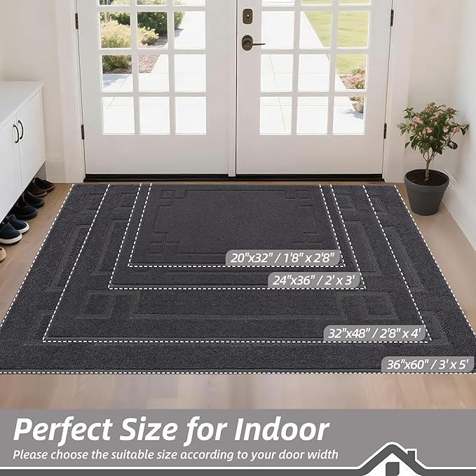 BEQHAUSE Door Mat 36" x 60", Non-Slip Door Mats Indoor Entryway Rugs Washable Low-Profile Absorbent and Stain Resist Floor Mats, Dog Door Mat for Front Back Door, Muddy Wet Shoes & Paws, Dark Grey