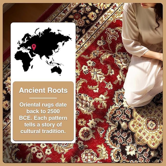 Well Woven Barclay Collection Medallion Kashan Red 6x9 Area Rug - for Living Room, Bedroom, and Dining Room