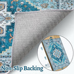 Tangsoo Blue 2x6 Washable Runner Rug for Hallways, Non Slip Vintage Runner Rug, Soft Boho Low Pile Long Rug Runner, Carpet Runners for Kitchen Bedroom Entryway Bathroom Living Room