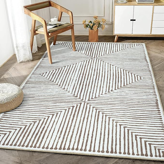 Bloom Rugs Washable Non-Slip 2' x 3' Rug - Brown Striped Area Rug for Living Room, Bedroom, Dining Room, and Kitchen - Exact Size: 2' x 3'