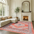 Fame Rugs Turkish Rug. Washable Vintage Oriental Antique Inspired Traditional Doormat Small Modern Area Rugs Luxury Entryway Entry Bedroom Bathroom Kitchen (380TT, 4'9 x 6'9)