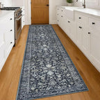 KILOCOCO Runner for Hallway 3x14 Runner Rug Printed Vintage Floral Washable Rug Kitchen Runners Soft Non-Slip Low Pile Hallway Runners Laundry Room Distressed Boho Rugs, Navy/Charcoal