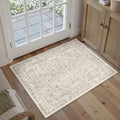 Light Brown Entryway Area Rug 2x3 Door Mat Machine Washable Kitchen Vintage Distressed Non Slip Carpet Indoor Retro Floral Accent Throw Small Rug for Bathroom Office Bedroom Dining Room