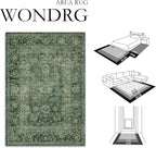 2x8 Washable Runner Rug for Kitchen Hallway Green Vintage Non-Slip Low Pile Distressed Rustic Carpet Lightweight Vacuumable Soft Long Throw Rug for Entryway Bedroom