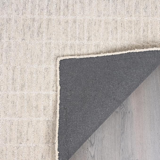 Hand-Tufted 100% Wool Area Rug – Unique Modern Geometric Grid Pattern, Soft Plush Textured Carpet for Living Room, Bedroom, Dining Room & Entryway (Grey, 8' Round)