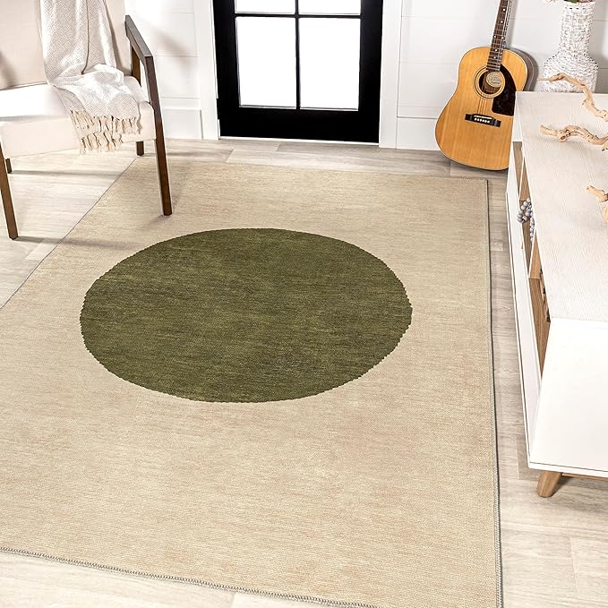 JONATHAN Y Machine Washable Cream/Green Indoor Area Rug 9X12 ft, Cirkel Minimalist Geometric Dot for Living Room, Bedroom, Kitchen, Office, Easy-Cleaning, Pet-Friendly, Non-Shedding WSH113C-9