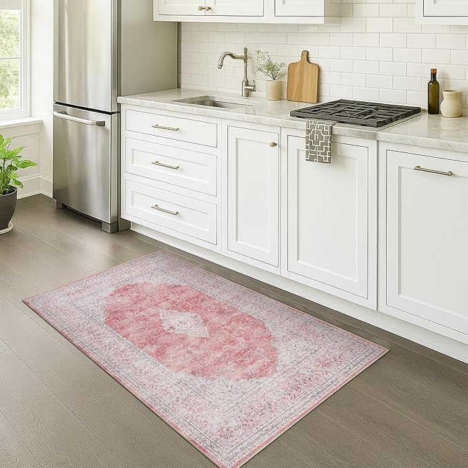 Fame Rugs Turkish Rug. Washable Vintage Oriental Antique Inspired Traditional Doormat Small Modern Area Rugs Luxury Entryway Entry Bedroom Bathroom Kitchen (410CP, 2'5 x 5')
