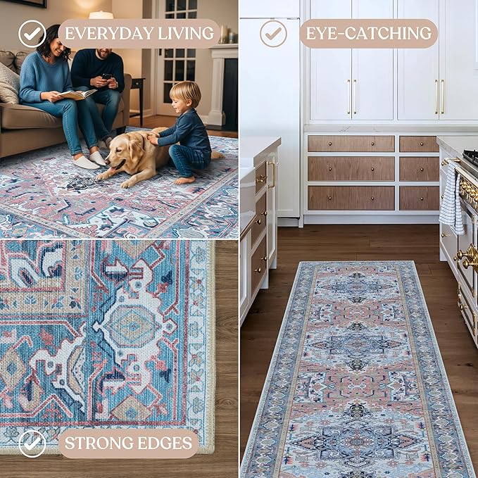 Washable Area Rug. Modern Farmhouse. Vintage. Turkish. Bohemian. Distressed. Oriental. Traditional. Rugs for Living Room. Dining. Bedroom. Office. Entryway. Foyer. (861NT, 7'5" x 9'8")