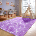 ONASAR 5x7 Area Rugs for Living Room Bedroom, Washable Fluffy Purple and White Throw Rug, Geometric Boho Soft Plush Shaggy Floor Bedside Carpet Mat for Nursery Kids Girls Boys Teen Dorm Home Decor