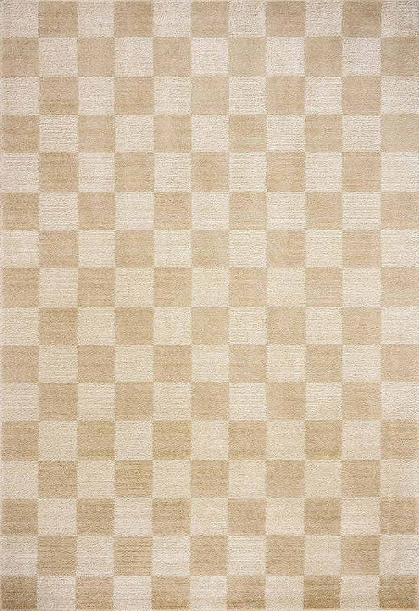 Loloi Chris Loves Julia Calvin Collection CLV-01 Wheat/Ivory 2'-7" x 10'-0" Runner Rug Checkered Neutral Soft Living Room Bedroom Carpet