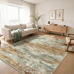 GENIMO Abstract Area Rug 8x10, Washable Large Modern Rug Non Slip, Low Pile Lightweight Soft Carpet for Living Room, Bedroom, Dining Room, Orange Green