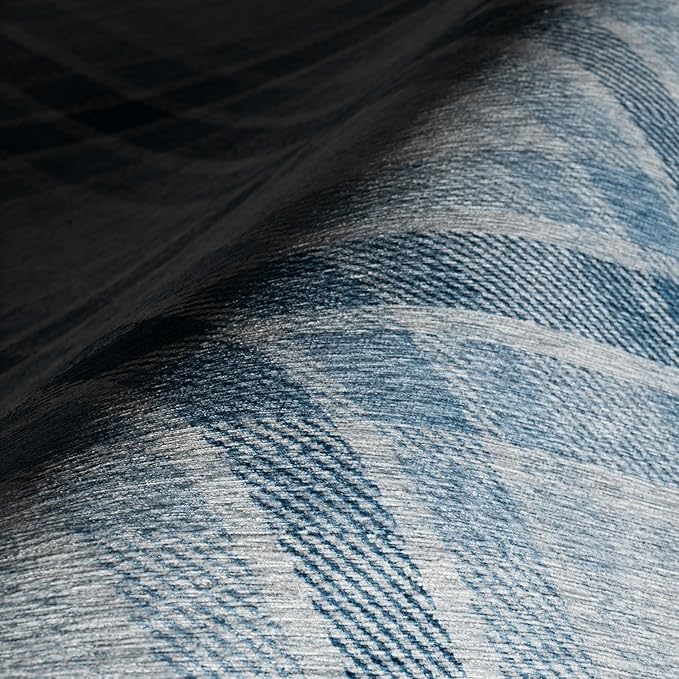 Dash & Albert Andri Plaid Blue Machine Washable Rug, 6 X 9 Feet, Blue/White Plaid Pattern