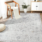 jinchan Kalen Area Rug 4x6 Washable Bedroom Rug Vintage Indoor Thin Floor Cover Retro Accent Mat Distressed Gray Floral Country Boho Non Slip Carpet for Living Room Kitchen Dining Room Office Grey