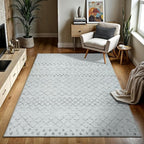 GLN Rugs Contemporary Collection - Machine Washable Area Rug, Contemporary Washable, Non Slip, Low Pile Chenille Rug, Living Room, Bedroom, Kitchen Rug (3' x 5' Gray 0166)