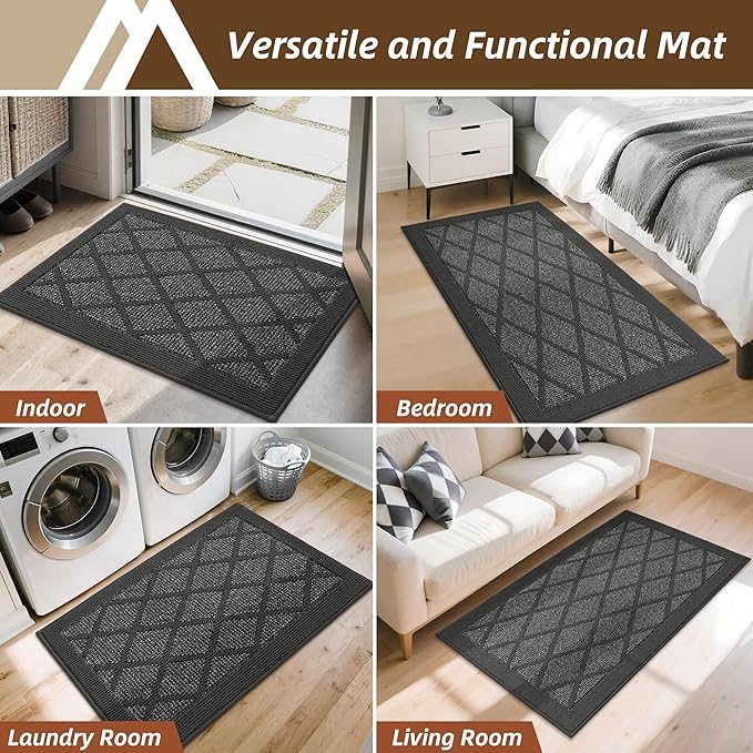 COSY HOMEER Non-Slip Door Mat 32"x48", Entryway Rugs Low Profile Absorbent Dirt Trapper Doormat for Front Entrance, Washable Polypropylene Entry Mat (Dark Grey)