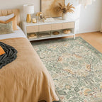 Washable 4x6 Entryway Rug, Sage Green Area Rugs for Living Room, Bedroom, Large Kitchen, Office, Boho Botanical Decor, Non-Slip Low Pile Ultra Soft Carpet