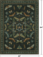 Dark Green Area Rugs 5x7 for Living Room - Fairy Fantasy Moss Rugs for Dining Room Table, Bedroom, Whimsical Insect Boho Moth Décor, Washable Non Skid Soft Carpet