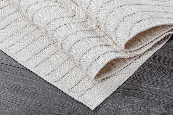 Beverly Rug Micro Loop Large Area Rug White 10x14 Modern Luxury Circle Geometric Durable Indoor Area Rugs for Living Dining Room Office Stain Resistant Non Shedding Casual Indoor Carpet White 10x14
