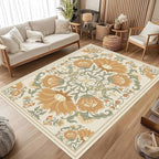 Abstract Sunflower Area Rugs, 3x4ft, Traditional Rustic Vintage Tropical Floral Theme Beige Farmhouse Boho Carpet, Shaggy Low Pile Fade Resistant Home Goods Rug for Living Room Kitchen