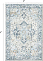 6x9 Area Rugs for Living Room, Machine Washable Rug, Non Slip Vintage Rugs, Low Pile Lightweight Print Rug for Bedroom, Dining Room, Home Office, Blue