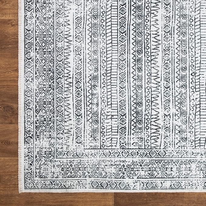 Bloom Rugs Caria Washable Non-Slip 3x5 Rug - Ivory/Black Geometric Area Rug for Living Room, Bedroom, Dining Room, and Kitchen - Exact Size: 3' x 5'