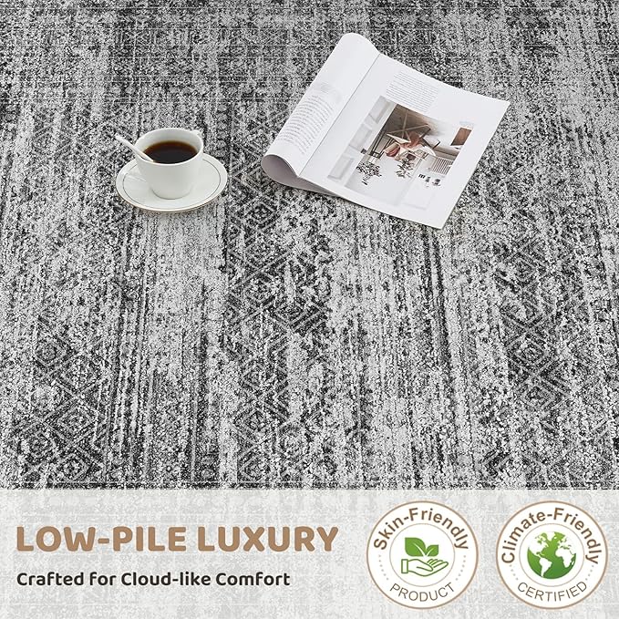5x7 Area Rug Living Room Rugs - Washable Neutral Modern Abstract Soft Thin Rug Indoor Floor No Slip Rug Carpet for Bedroom Under Dining Table Home Office Decor - Dark Gray