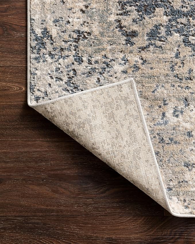 Loloi Teagan Collection TEA-07 Natural/Denim 6'-7" x 9'-2" Area Rug, Large, Soft Neutral Rug, High-Traffic for Living Room, Bedroom, Home Office, Dining Area