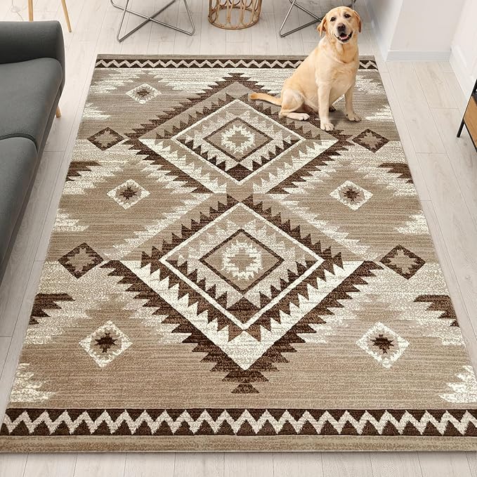 YHSF South West Native American Rug Ritz – Native Tribal American Indian Inspired Rug - Living Room, Bedroom, Hallway, Entryway & High-Traffic Area Rugs - Washable - Soft - Mocha, 8 Feet x 10 Feet
