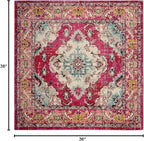 SAFAVIEH Monaco Collection Area Rug - 3' Square, Pink & Multi, Boho Chic Medallion Distressed Design, Non-Shedding & Easy Care, Ideal for High Traffic Areas in Living Room, Bedroom (MNC243D)