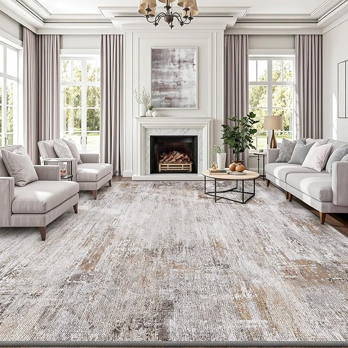 LUMI 8x10 Washable Area Rug for Living Room, Ultra Soft Modern Abstract Rugs Non Slip with Rubber Backing, Low Profile, High Traffic, Stain Resistant Carpets, Ideal for Bedroom, Dining Room, Indoor