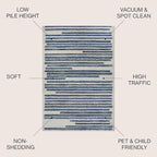 JONATHAN Y Khalil Modern Berber Stripe Cream/Navy Indoor Area Rug, 8x10, Contemporary, Bohemian, Easy-Cleaning for Living Room, Bedroom, Kitchen, Pet Friendly, Non-Shedding (MOH207E-8)