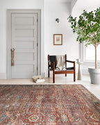 Loloi Layla Collection LAY-01 Brick/Blue 5'-0" x 7'-6" .13" Thick Area Rug, Soft, Durable, Vintage Inspired, Distressed, Low Pile, Non-Shedding, Easy Clean, Printed, Living Room Rug