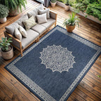 CAMILSON Outdoor Rug 6x9 Medallion Blue Modern Area Rugs for Indoor and Outdoor Patios Kitchen and Hallway Mats Washable Porch Deck Outside Carpet (Medallion Blue 6 x 9)